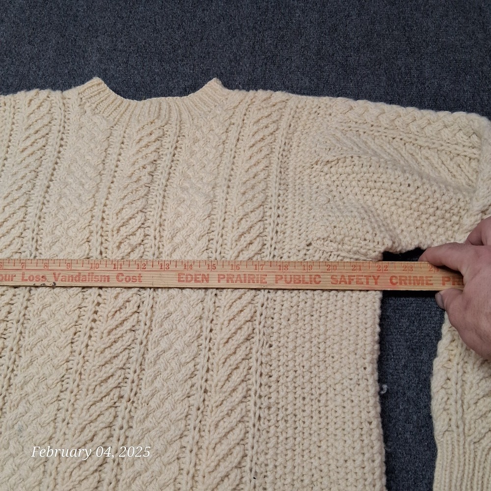 * Vintage Heavyweight Knit Sweater Women Large Beige Crew Neck - Picture 4 of 9